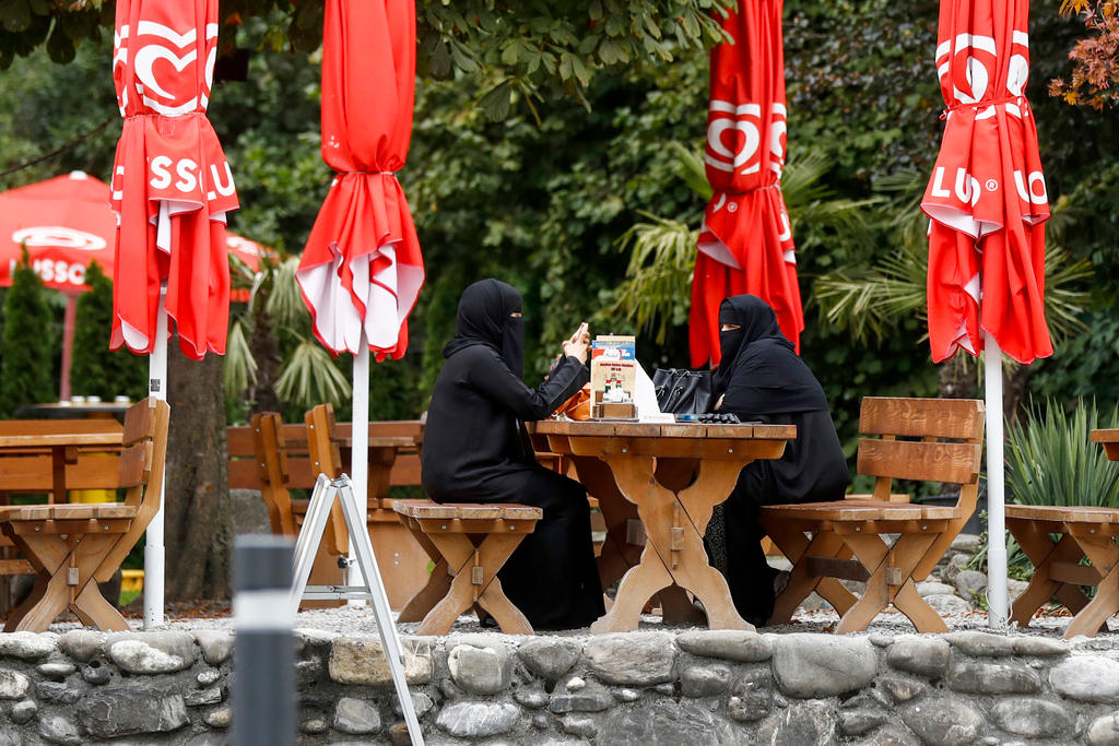 Two women in burkas in Interlaken