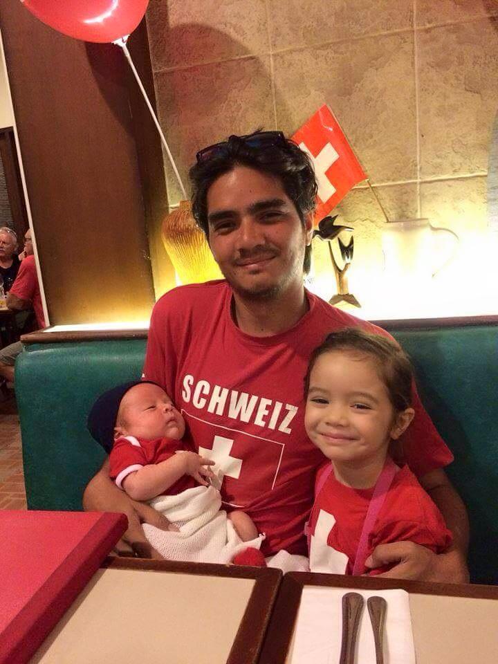Christian Hager and his children celebrating Swiss National Day in the Philippines