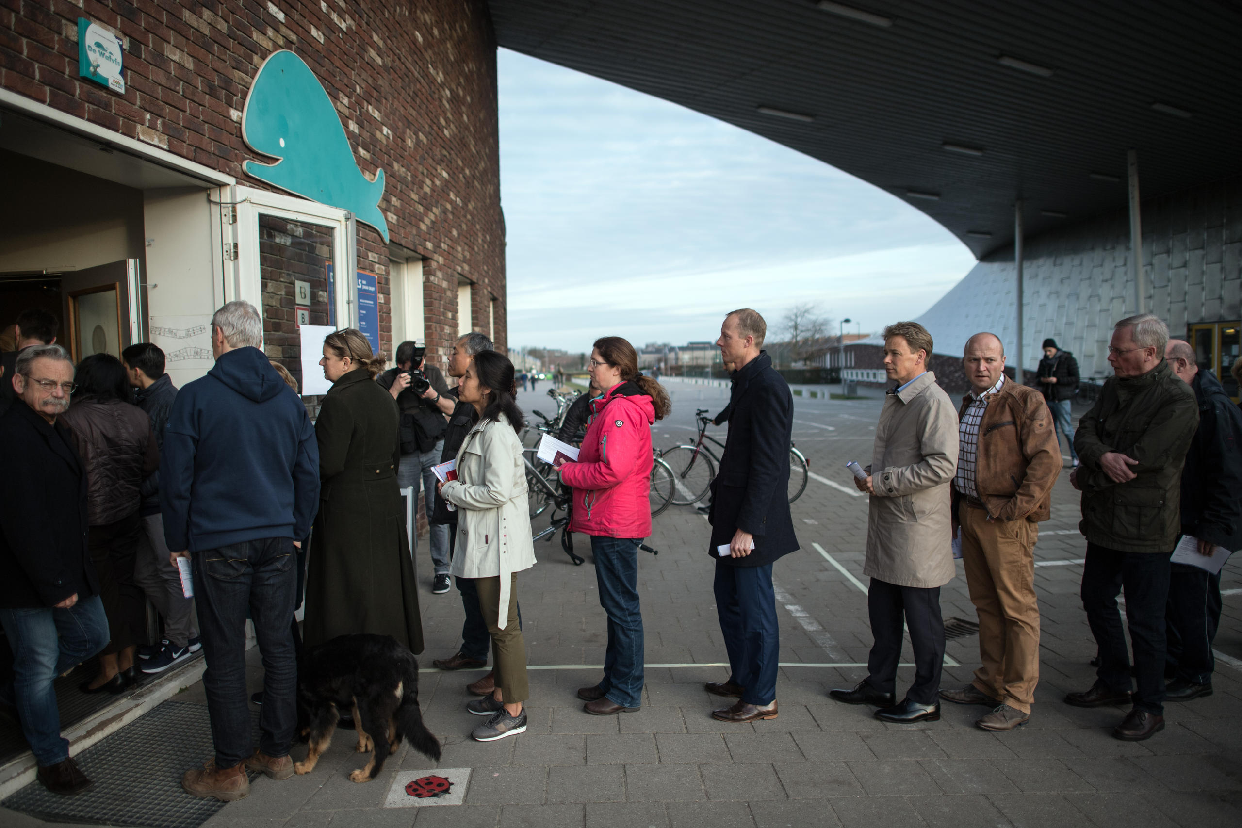 Voters in the Netherlands queuing outside a polling station