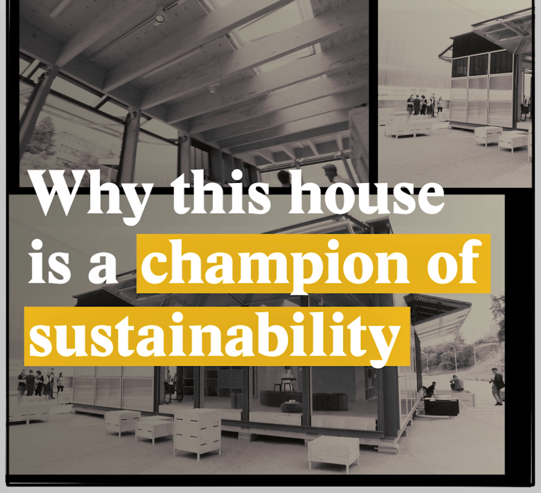 A cover image for a Nouvo video about a Swiss team, which won a competition by building the most sustainable house.