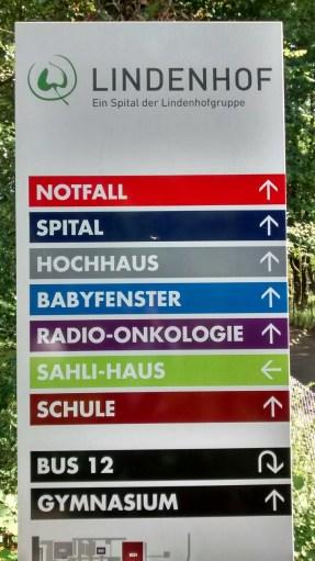 Hospital sign showing directions to baby box