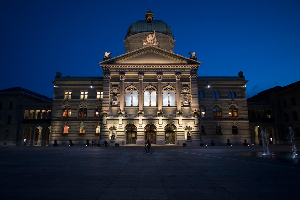 The Swiss parliament building pictured at night
