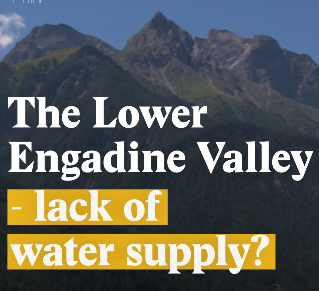 A cover image for a Nouvo video about the lack of water supply in the lower Engadine Valley.