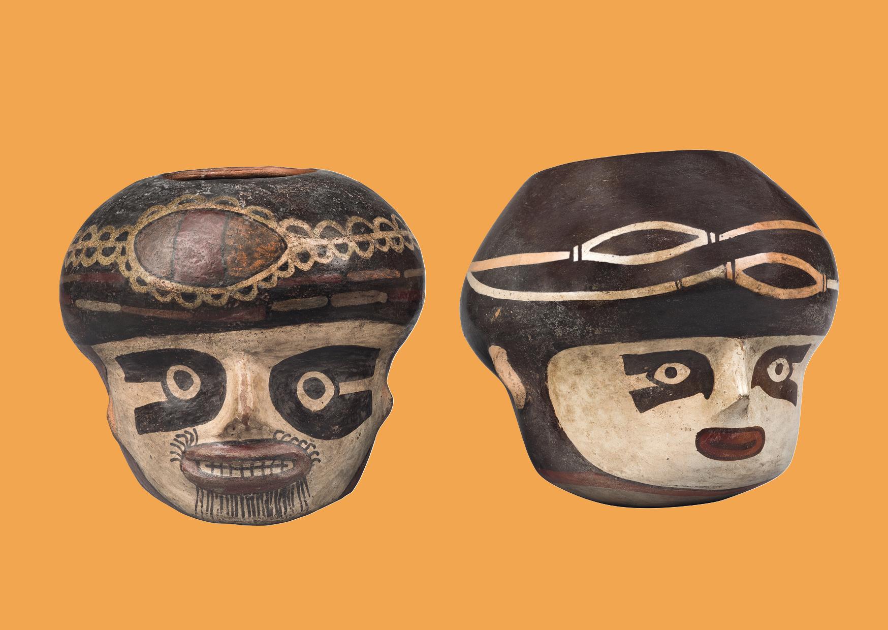 Tazas en forma de cabeza con tapa y pinturas faciales 