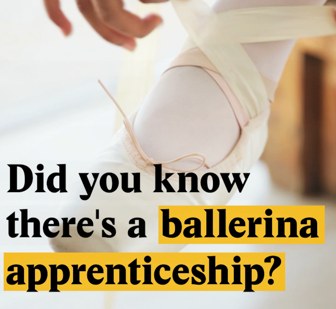 A cover image for a Nouvo video about an apprenticeship for ballerinas.