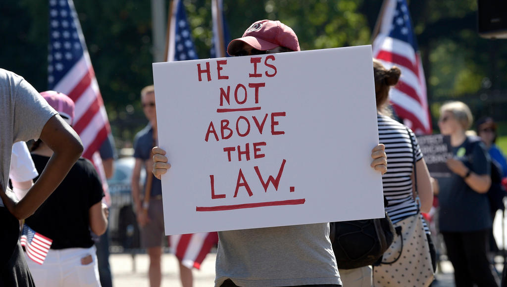 Protesters in Washington during a rally urging President Donald to defend American democracy