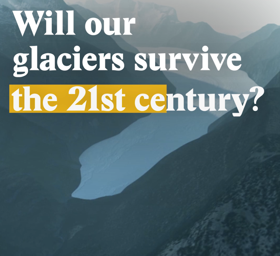 A cover image for a Nouvo video about the Aletsch glacier getting smaller.