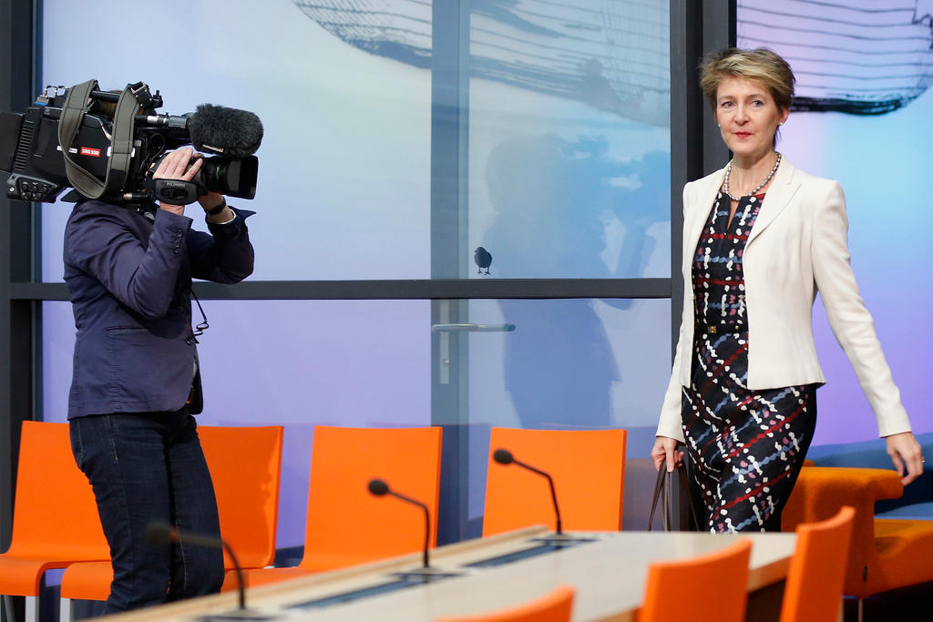 Justice Minister Sommaruga followed by a TV camera