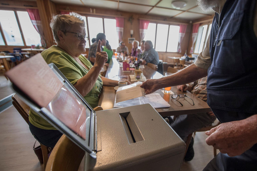 Polling station in a restaurant in central Switzerland during the September 24 vote