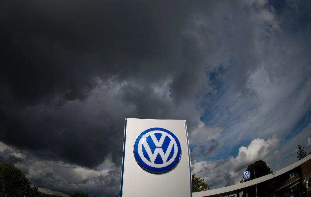 dark clouds over a Volkswagen (VW) plant in Wolfsburg, Germany