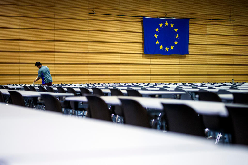 EU flag in empty room