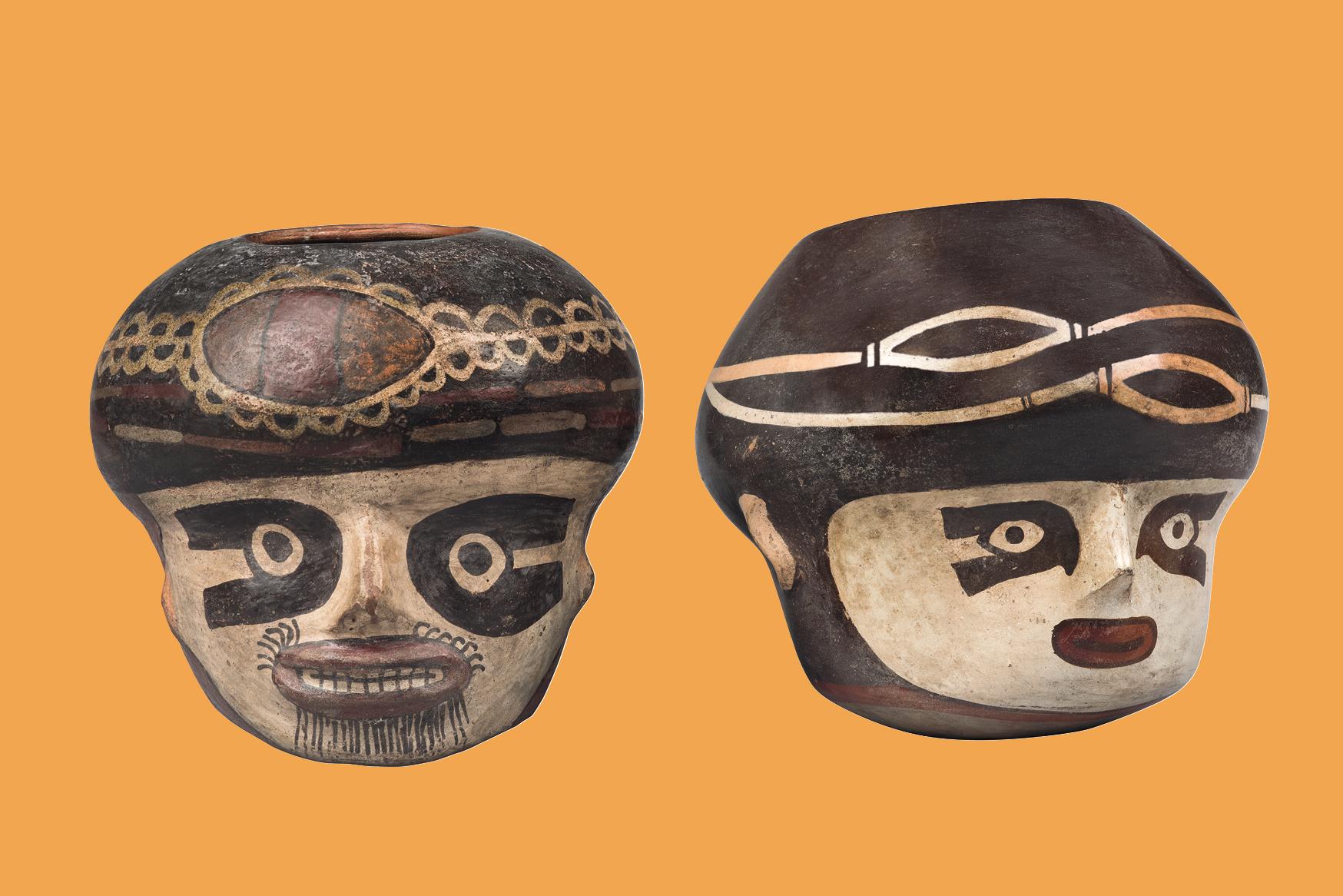 Tazas en forma de cabeza con tapa y pinturas faciales