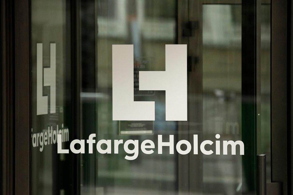 company logo on the French headquarters of LafargeHolcim, in Paris, France.