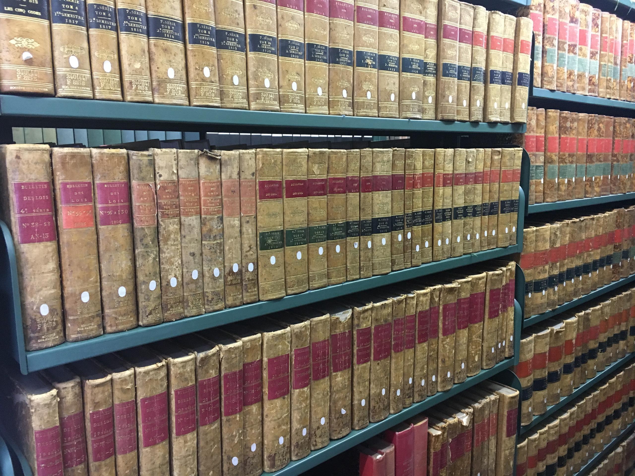 مجلدات قديمة وكتب مصففة داخل مكتبة الأمم المتحدة في جنيف