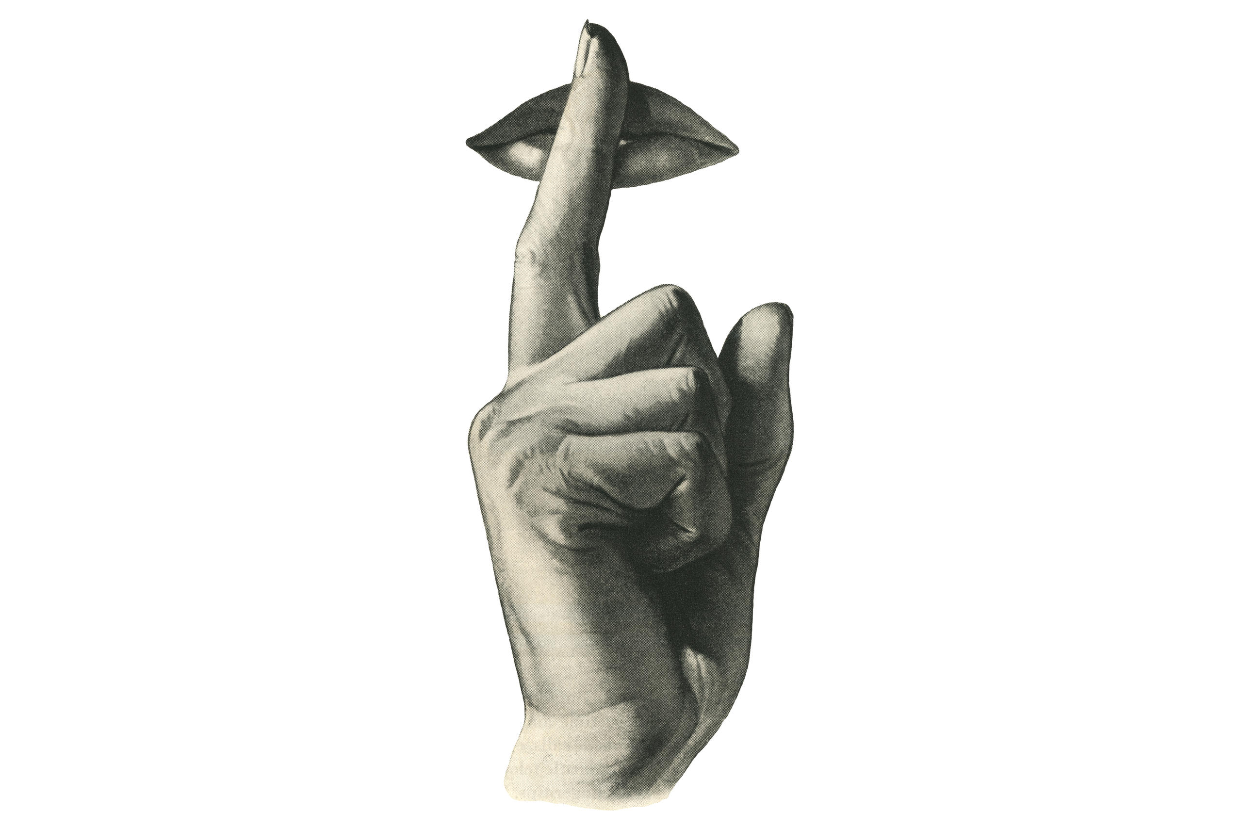 A finger put in front of a mouth