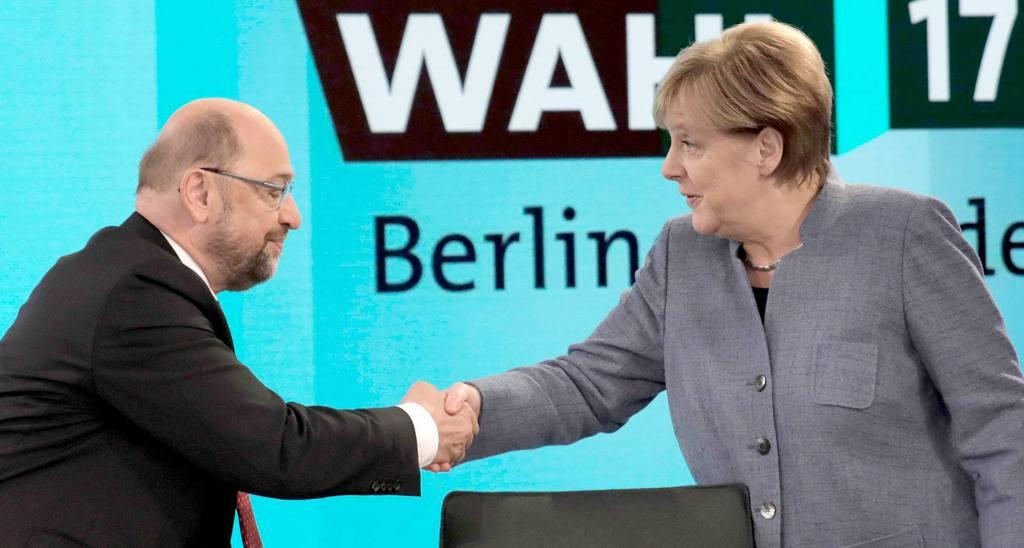 Merkel e Schulz nel corso della recente campagna elettorale