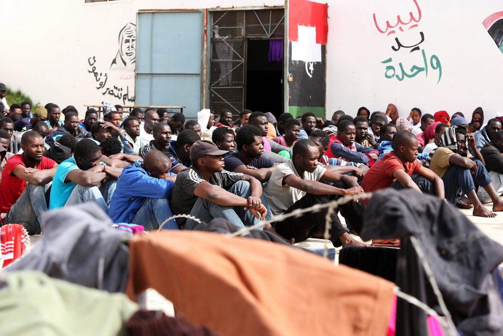 Detained African migrants at the Abu Salim detention centre in Gasr Garabulli, 60 kilometers east of Tripoli,