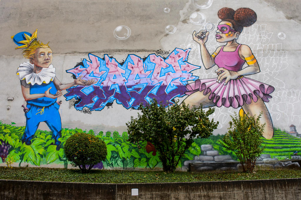 Part of street mural entitled Dream of the Winemaker at Vevey on Lake Geneva