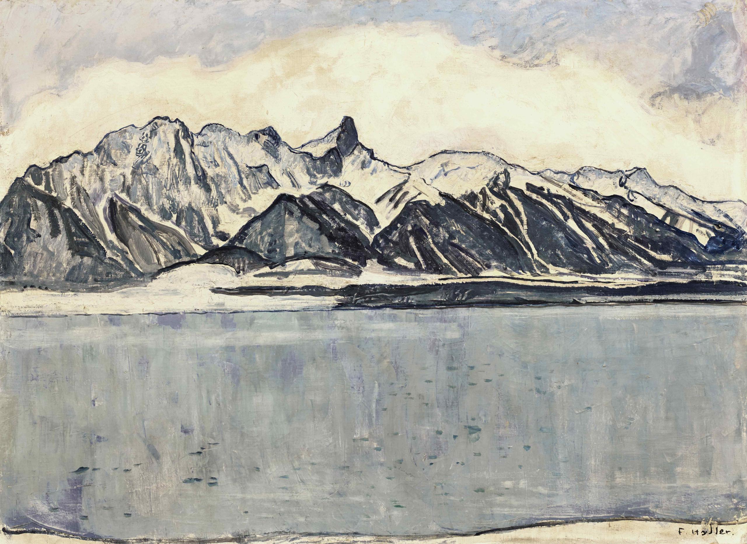 トゥーン湖と山を描いたホドラーの作品