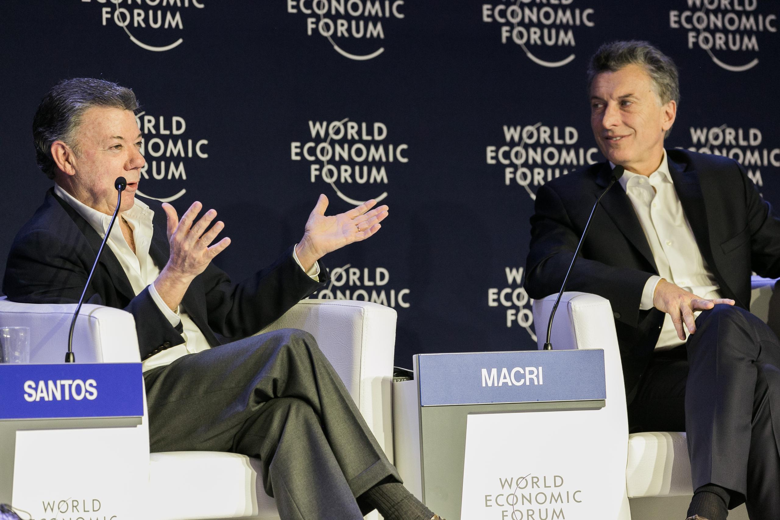 Juan Manuel Santos, presidente de Colombia, y su homólogo argentino, Mauricio Macri,