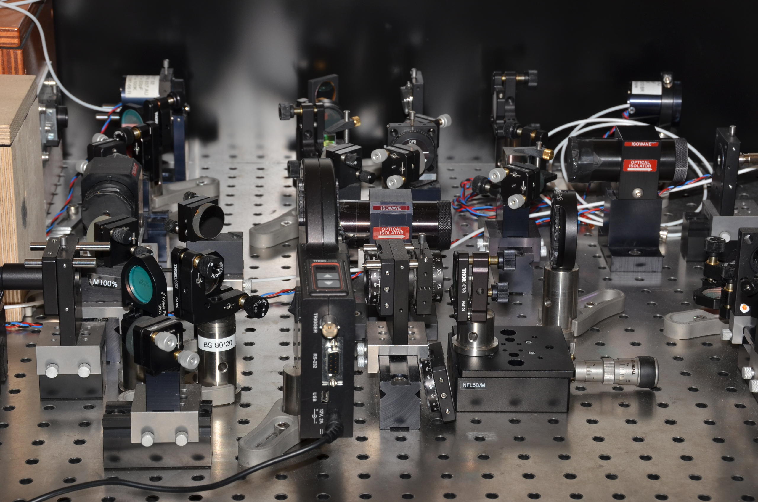 Instruments required for laser research, on a so-called optical bench