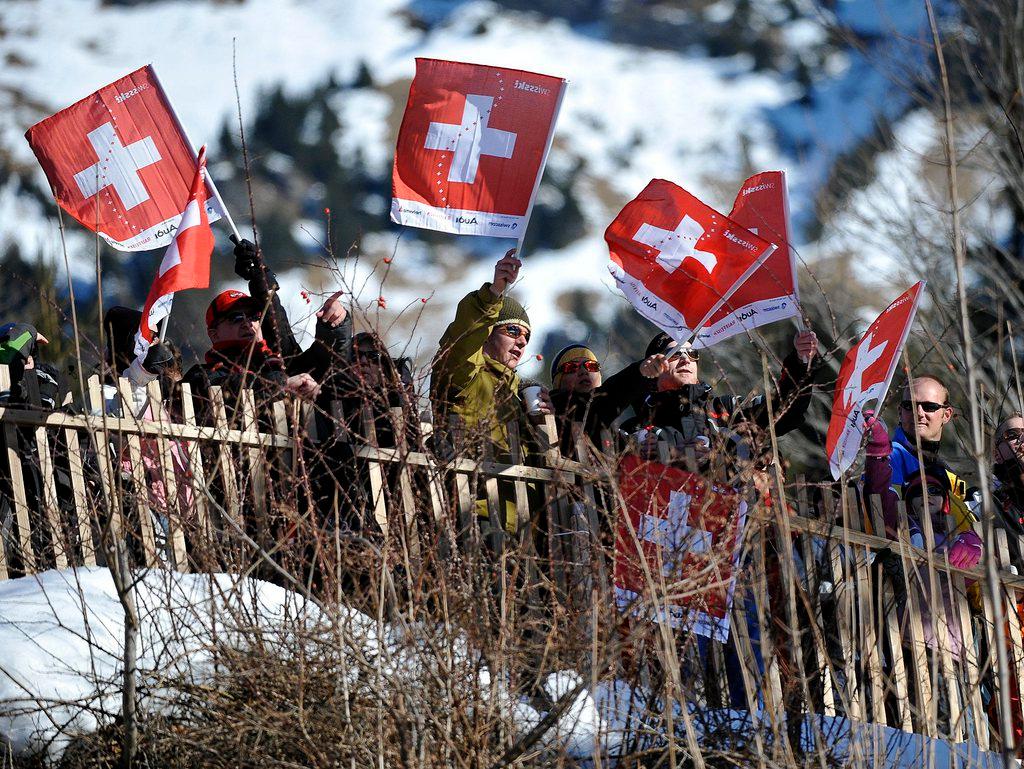 A Swiss skiier during the 2018 FIS Ski World Cup in Wengen
