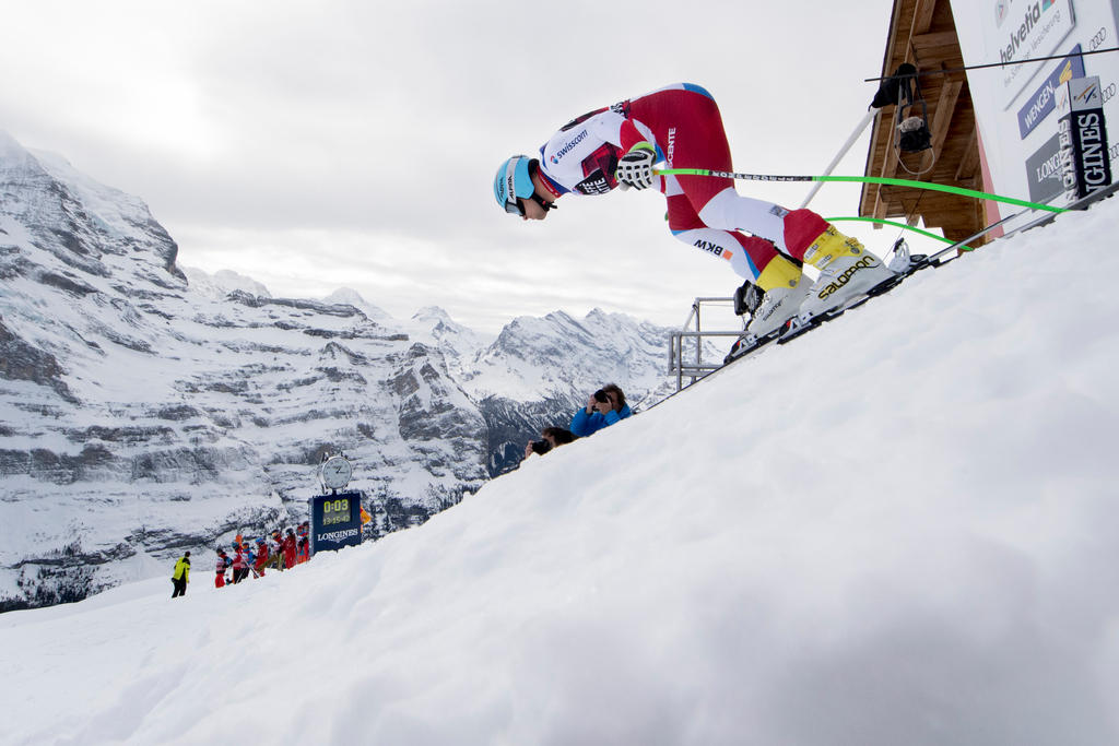 Patrick Kueng of Switzerland in action during a training session of the men s downhill race