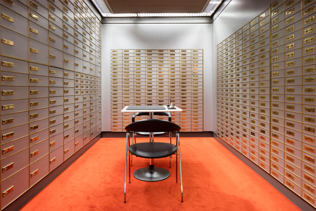 Bank vault with table and two chairs in the middle