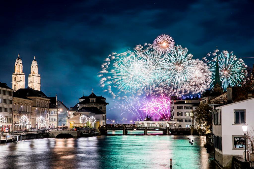 Fireworks illuminate the night sky over Zurich on January 1, 2018, during the New Year s celebrations