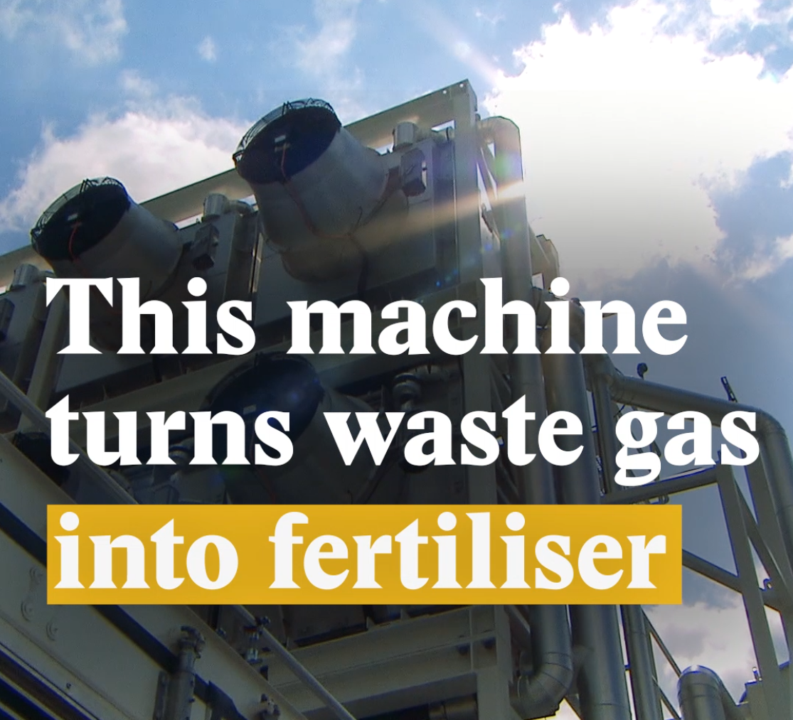 A cover image for a Nouvo video about a new way of recycling filtered CO²