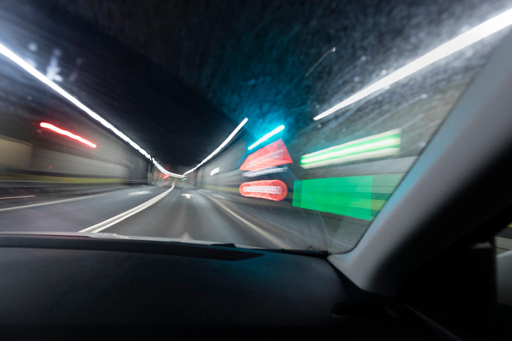 Street lights in a tunnel