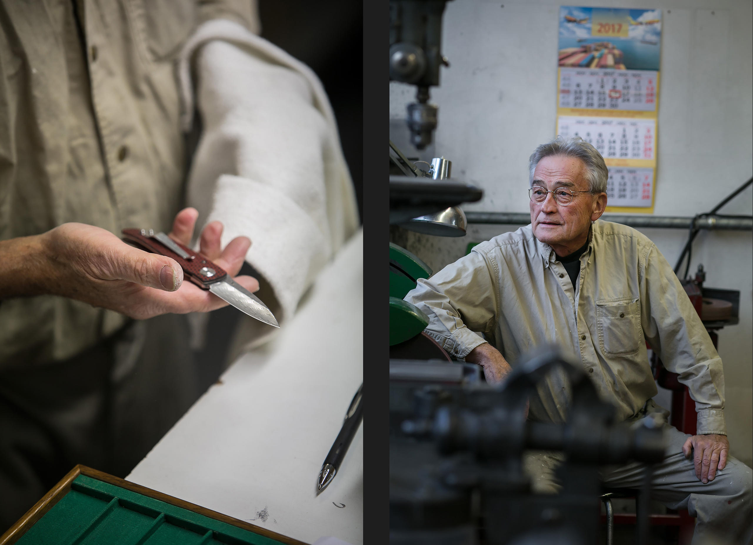 Un des grands maîtres coutelier dans l atelier