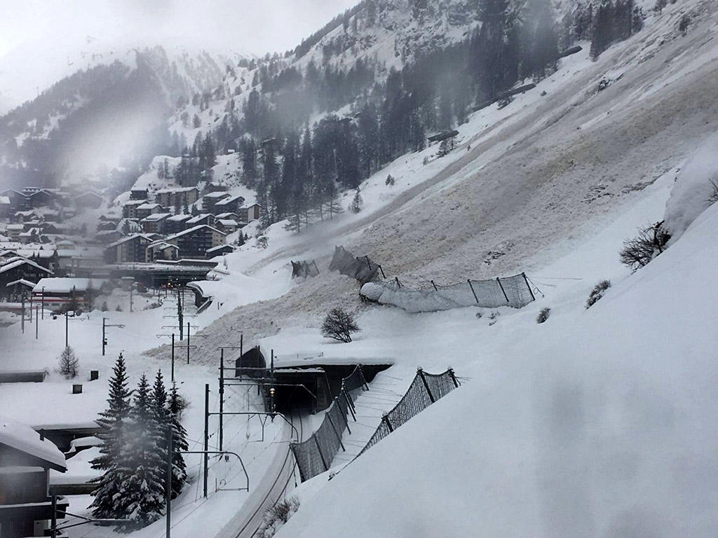 Avalanche in Zermatt, Switzerland, 2018.