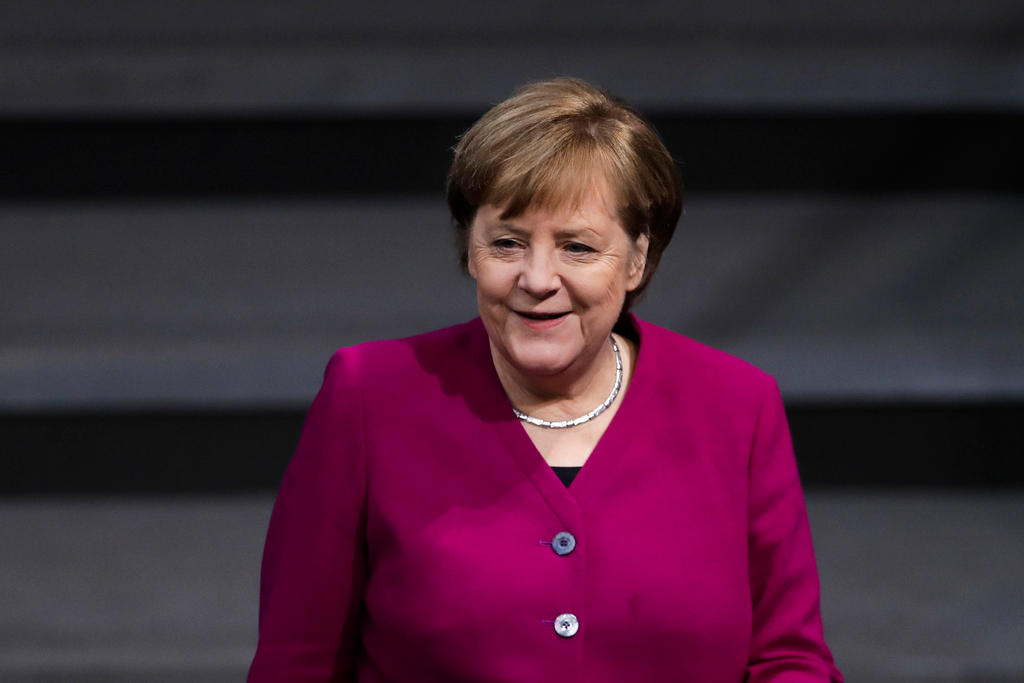 German Chancellor Angela Merkel arrives at the German parliament