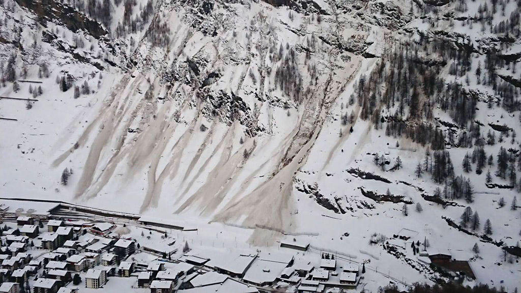 Avalanche in Zermatt, Switzerland, 2018.