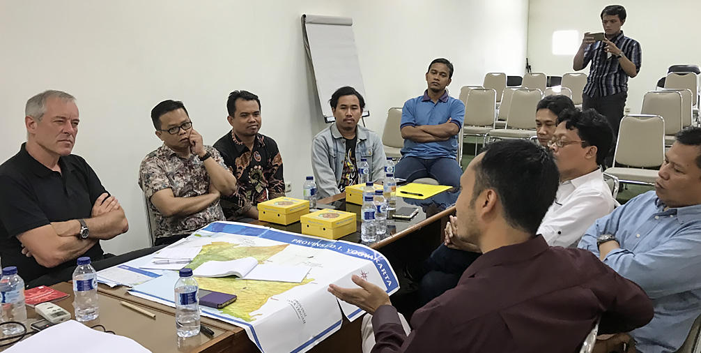 A meeting of pro-democracy supporters in Yogjakarta; Bruno Kaufmann (left) looks sceptical