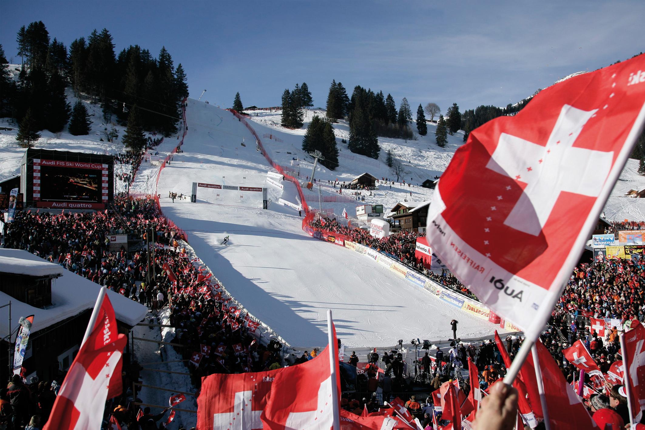 View from the crowd at the Adelboden Ski World Cup