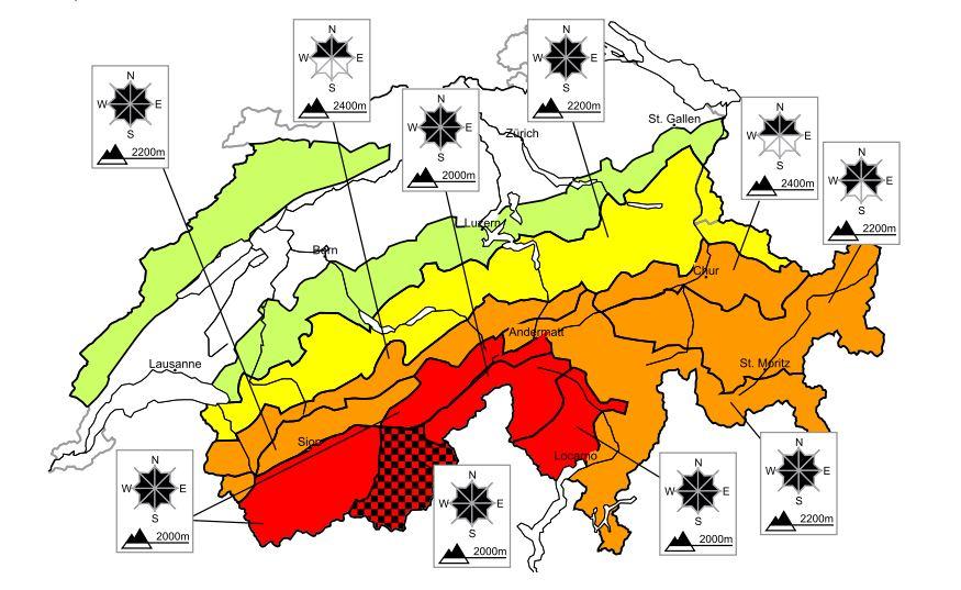 خريطة تبين مستوى مخاطر الإنهيارات الثلجية