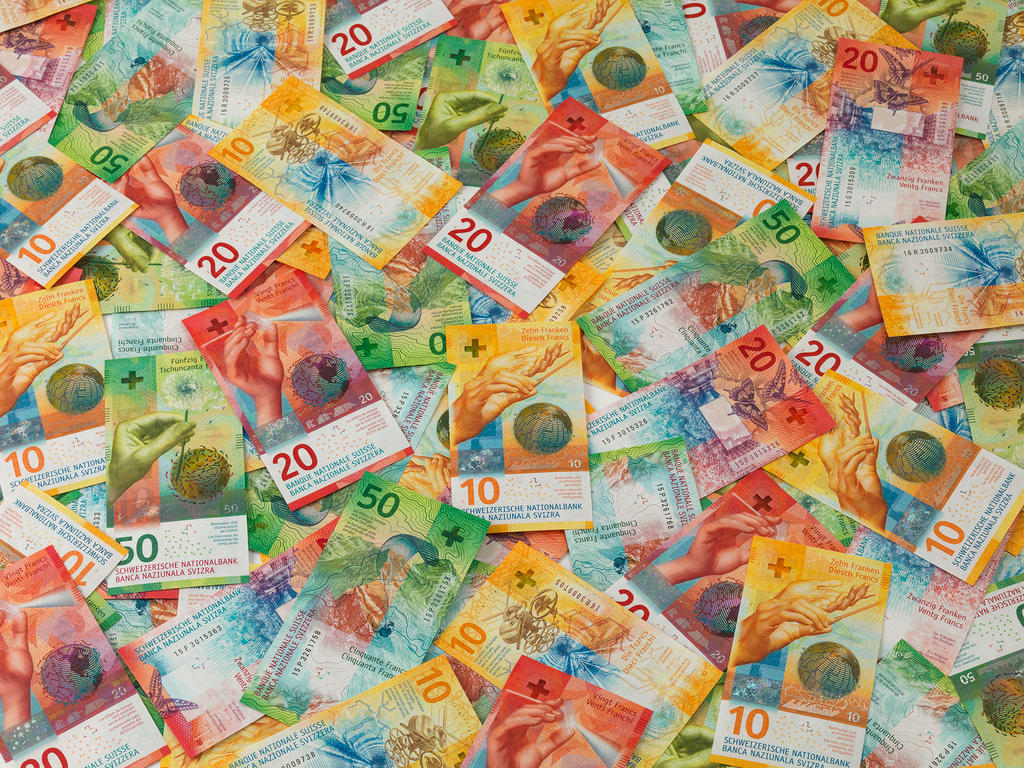 A picture of Swiss banknotes