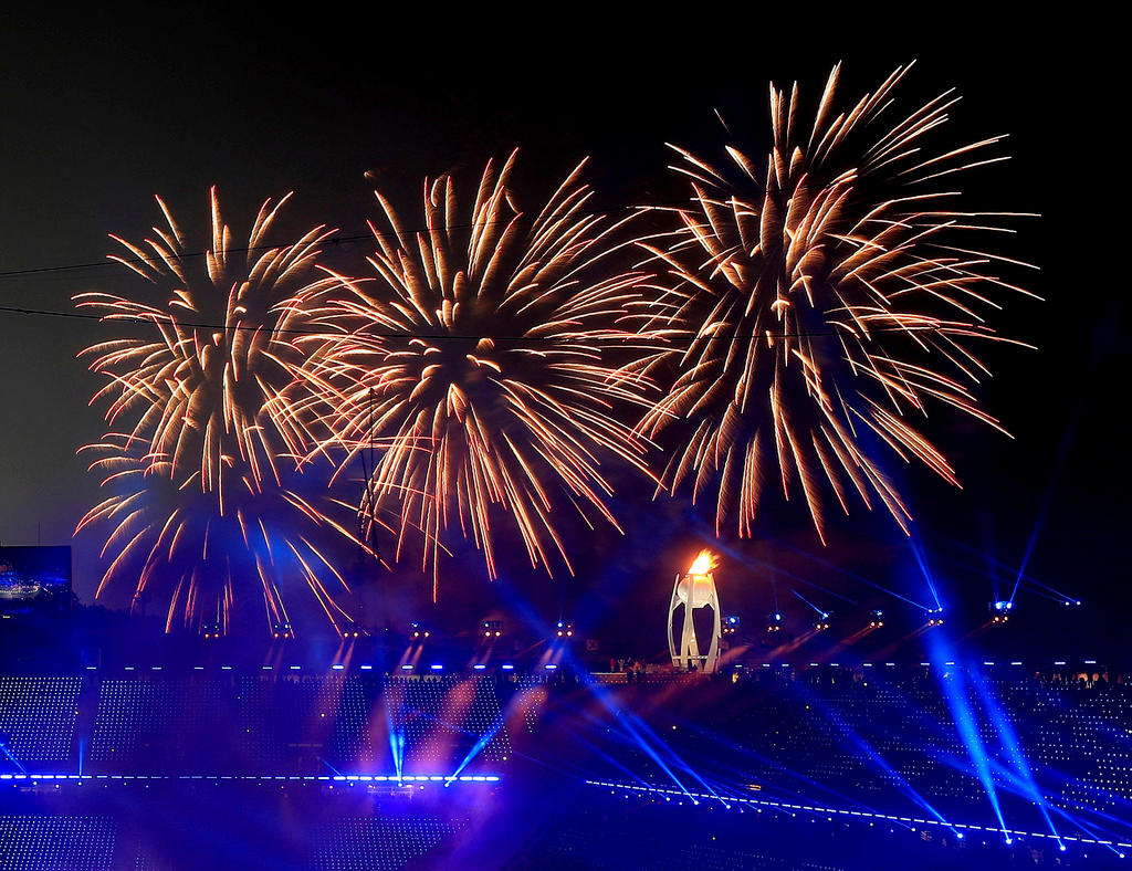 Fireworks and the Olympic torch