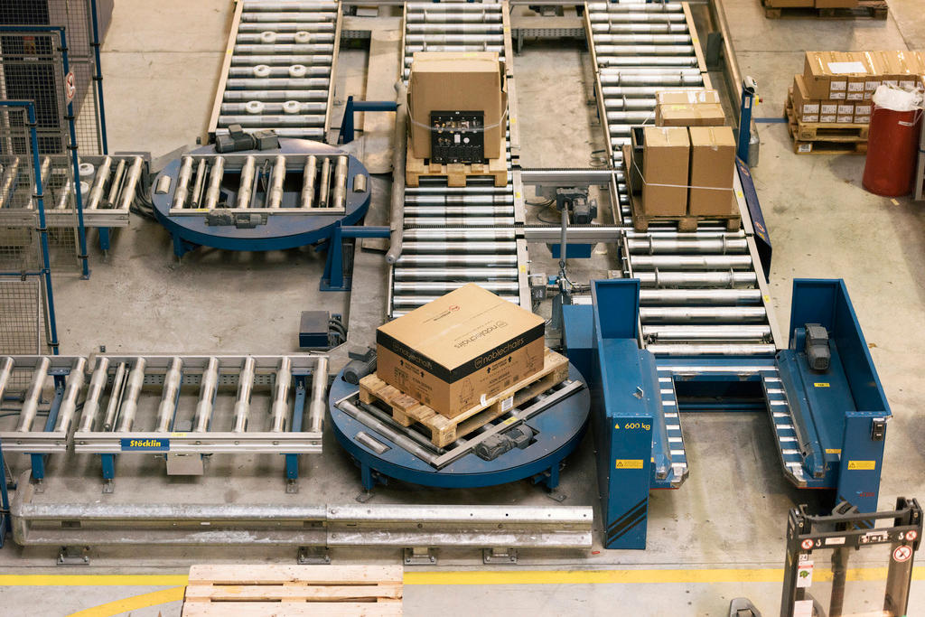 Pallets in the warehouse of the logistics center of Brack.ch