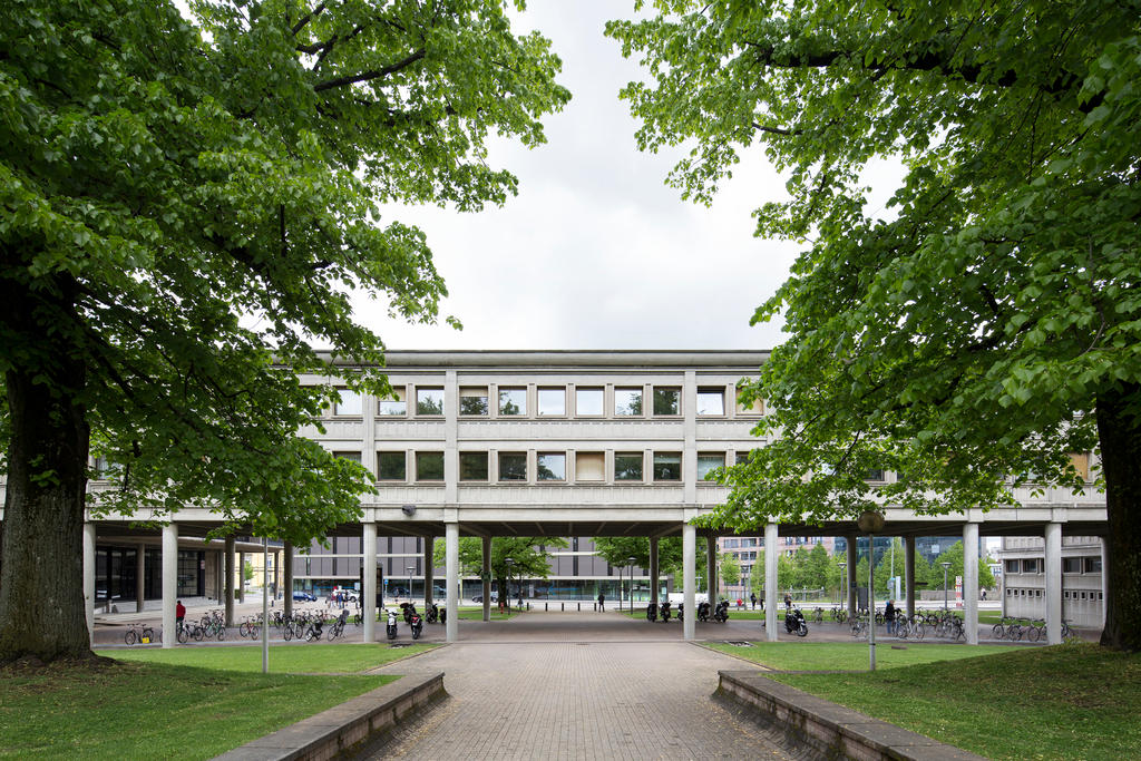 University building with trees