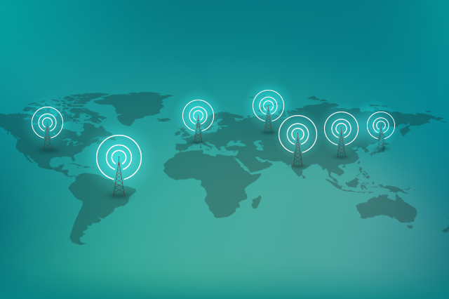 Mapa do mundo com antenas