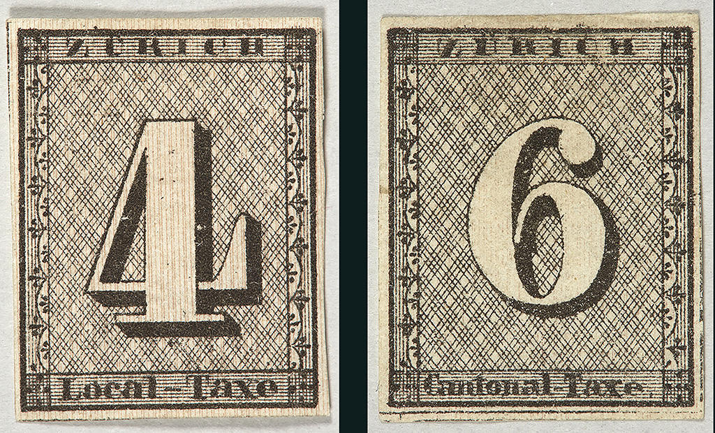 Estampillas de 4 y 6 centavos, de 1843