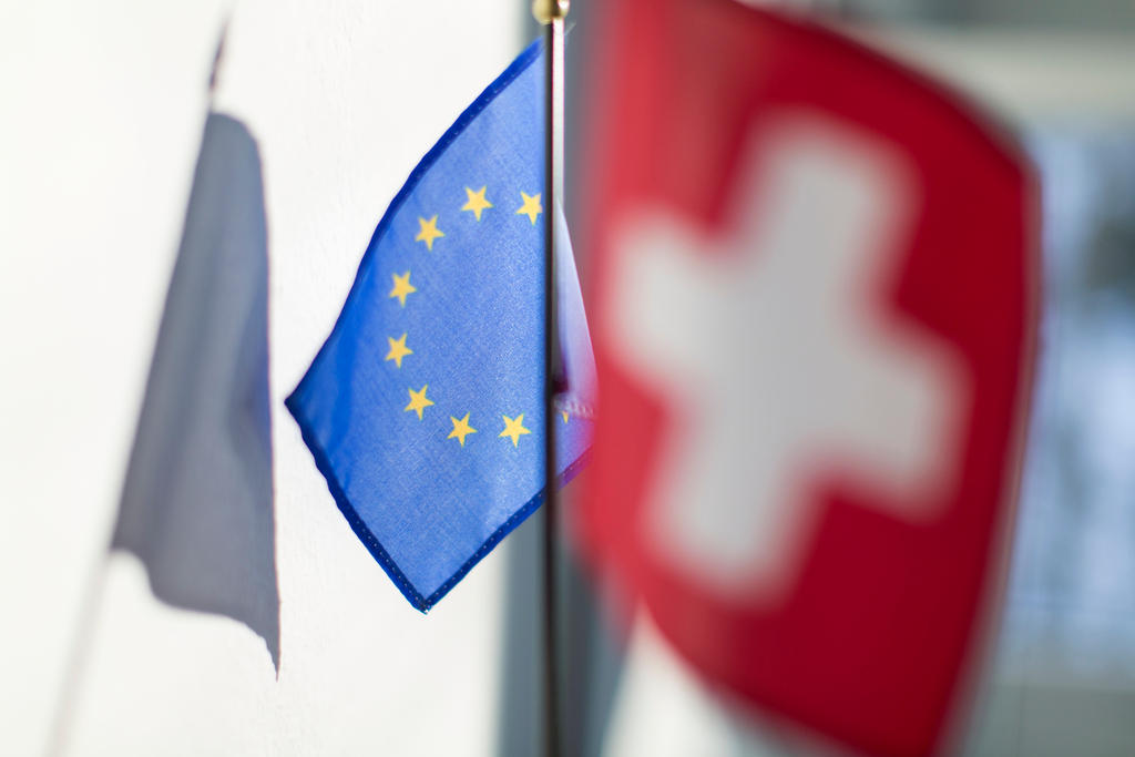 European Union and Swiss flags together