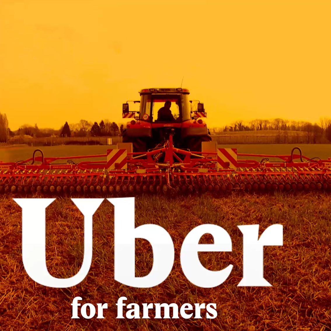 A cover image for a Nouvo video about a new app that allows farmers to borrow machinery.
