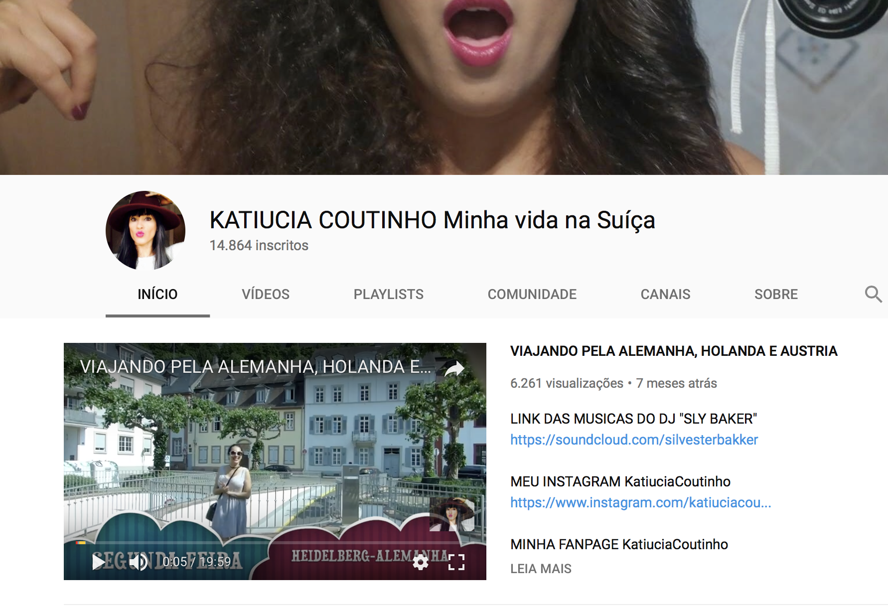Página do canal youtube de Kautiucia Coutinho