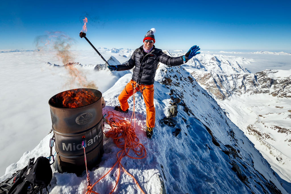 Former Swiss alpine ski racing champion Pirmin Zurbriggen on the peak of Matterhorn.