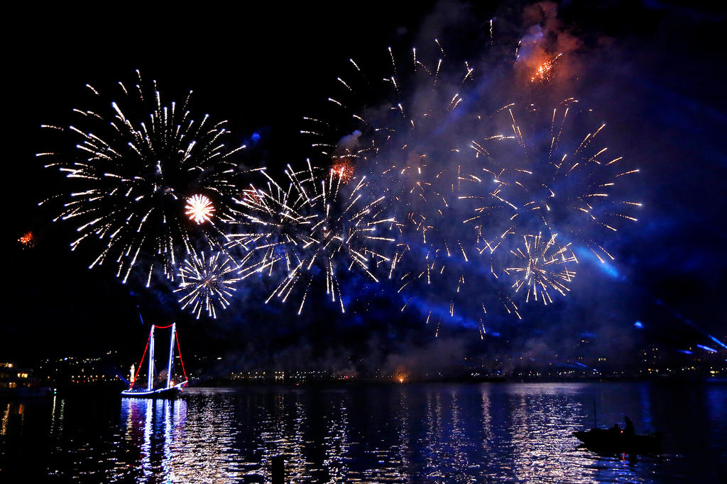 fireworks over lake