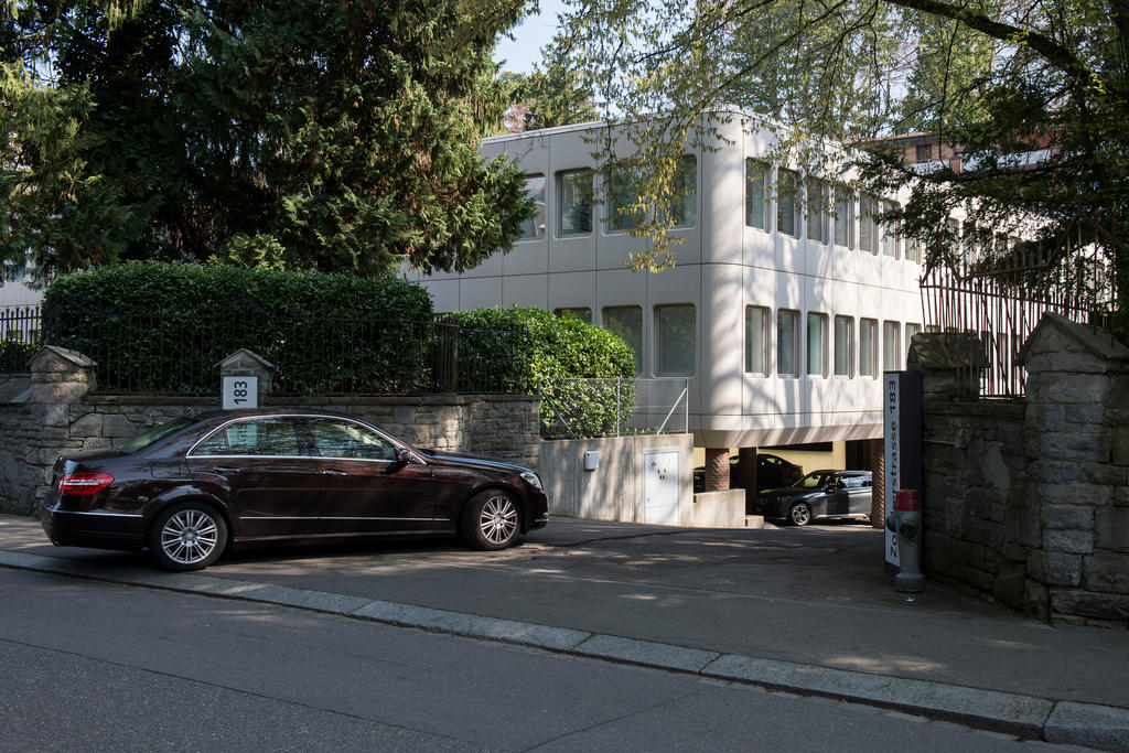 The entrance to Gazprombank Switzerland s office on Zollikerstrasse in Zurich